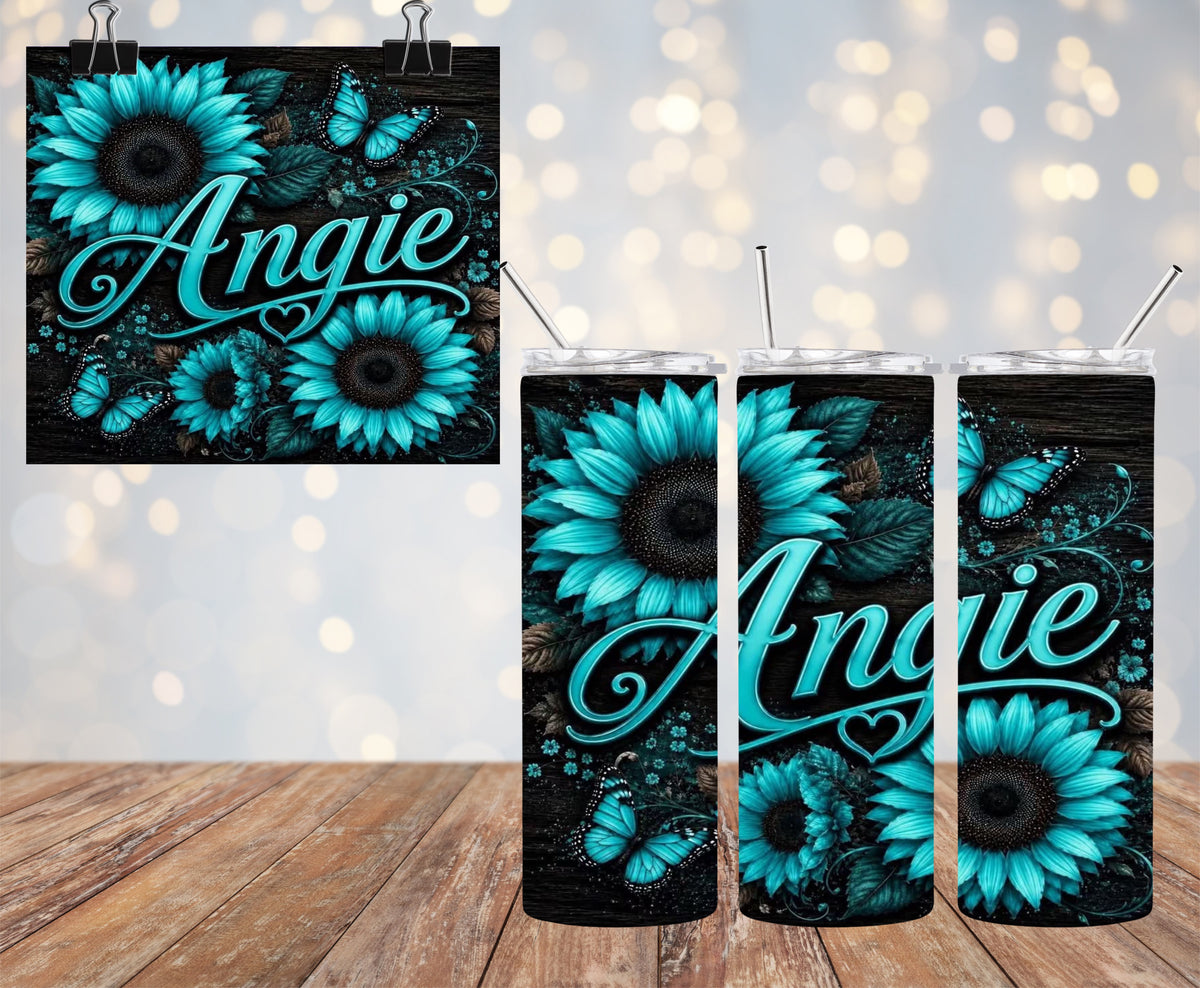 Custom Teal Sunflowers 20oz Tumbler