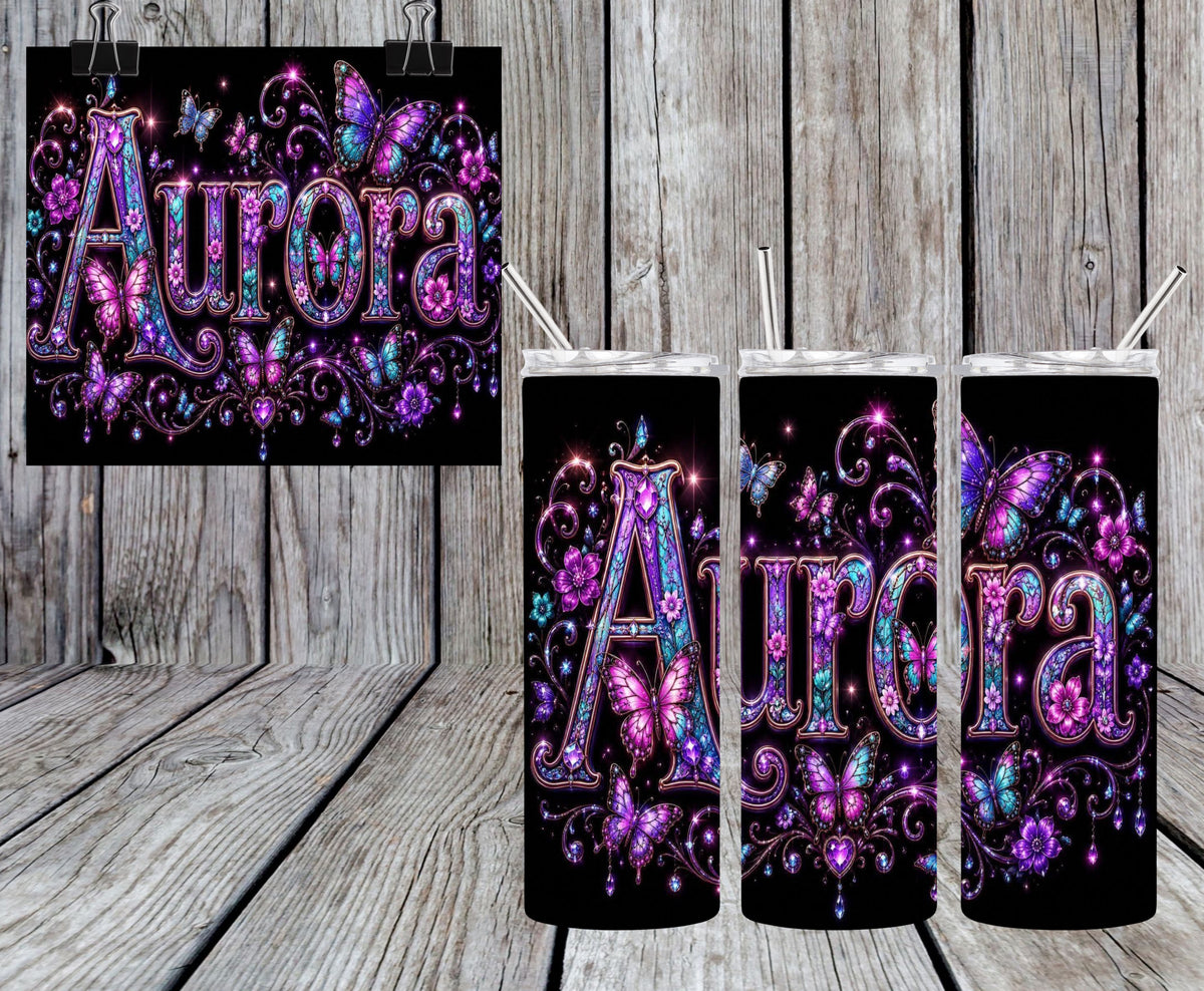 Custom Pink & Purple Butterfly 20oz Tumbler