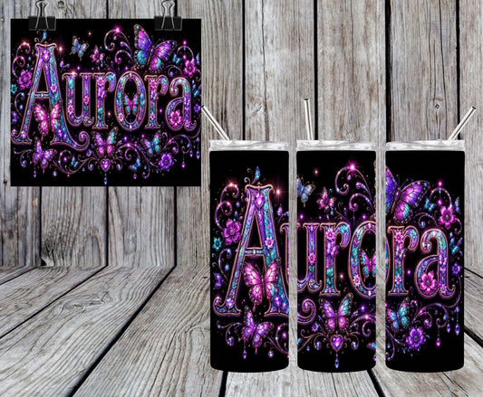 Custom Pink & Purple Butterfly 20oz Tumbler