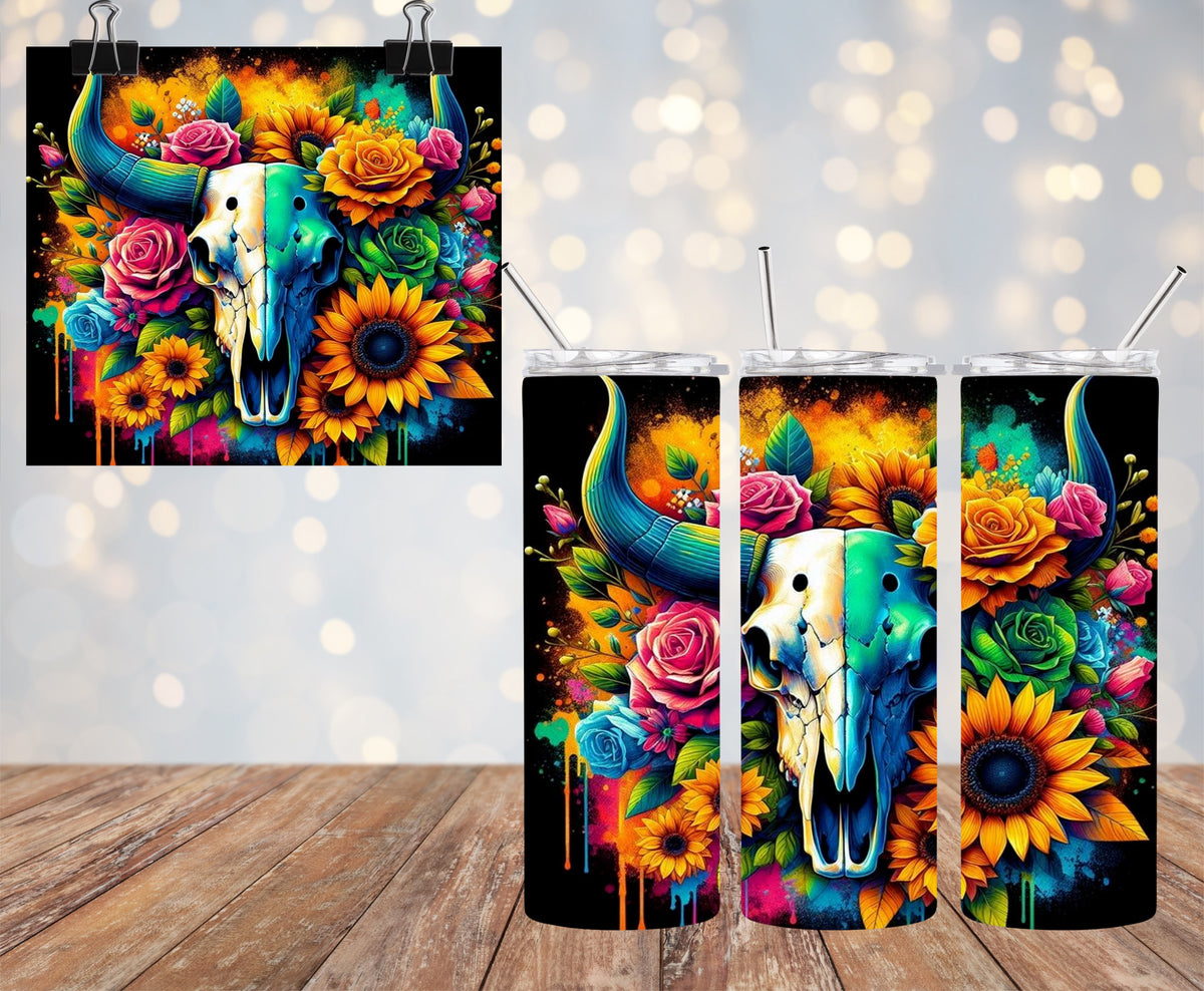 Neon Bull Skull Tumbler