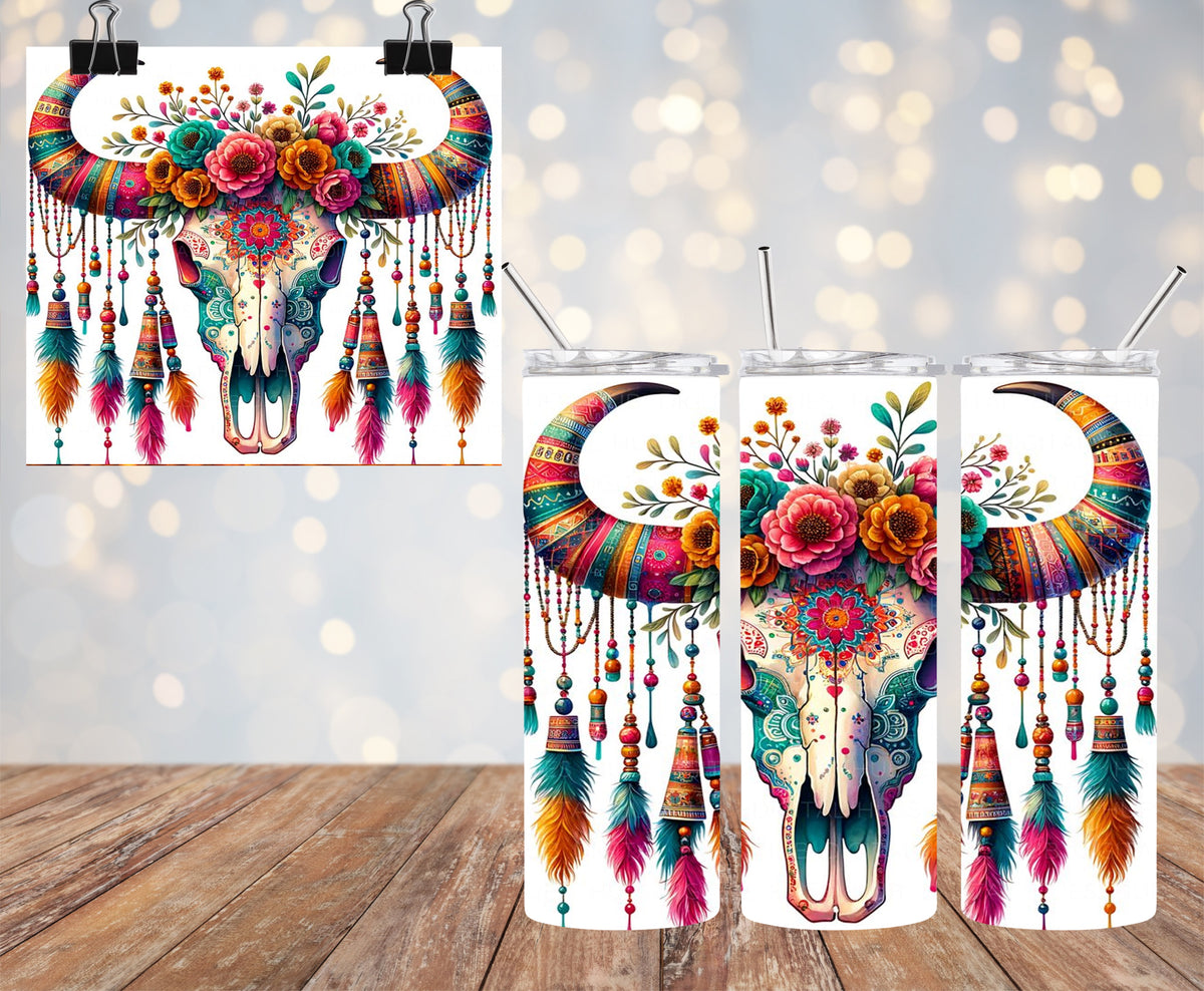 Colorful Bull Skull Tumbler
