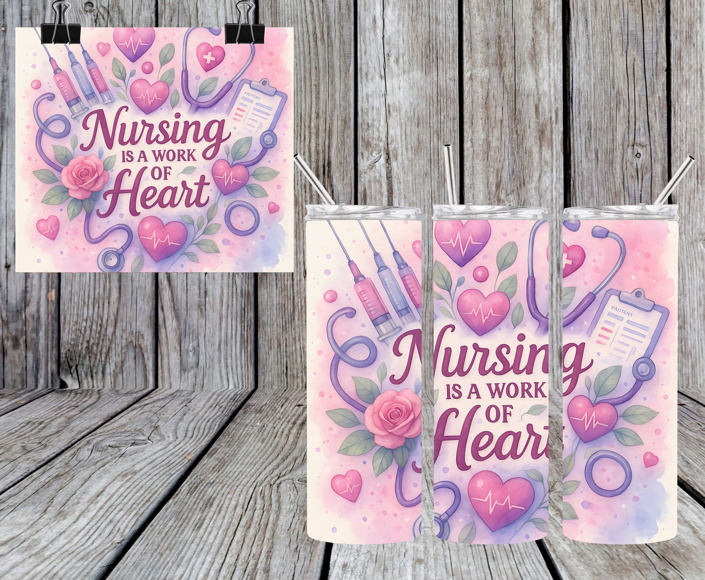 Nursing is A Work Of Heart 20oz Tumbler & Freshie Set