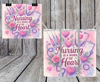 Nursing is A Work Of Heart 20oz Tumbler & Freshie Set