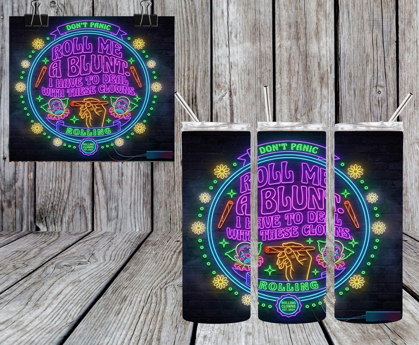 Neon Roll Me A Blunt 20oz Tumbler & Freshie Set
