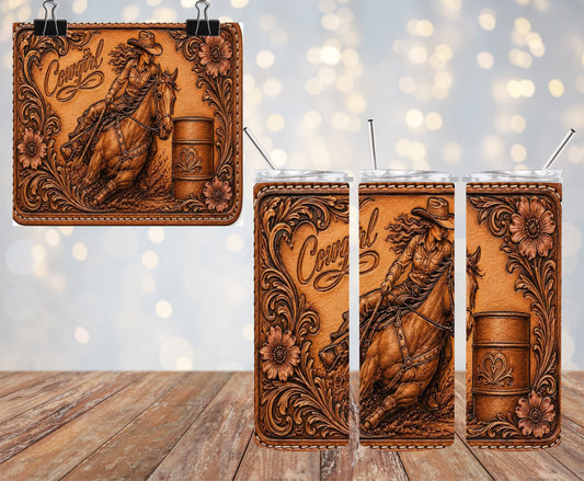 Leather Barrel Racer Patch 20oz Tumbler & Freshie Set